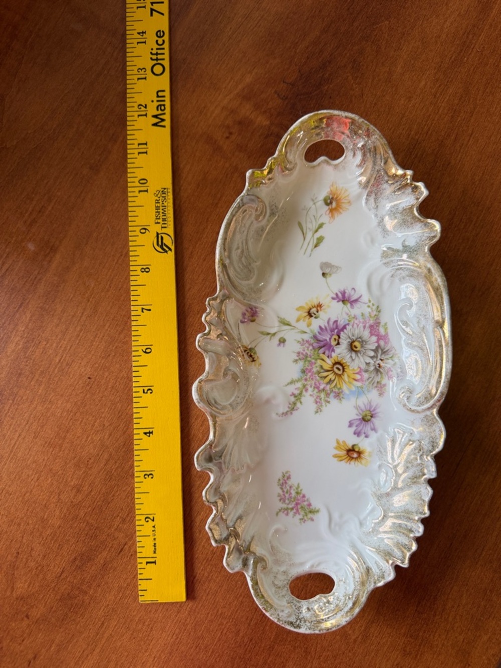 RS Prussia Porcelain Double Handle Ornate Floral Tray with Gold Trim - Picture 6 of 12